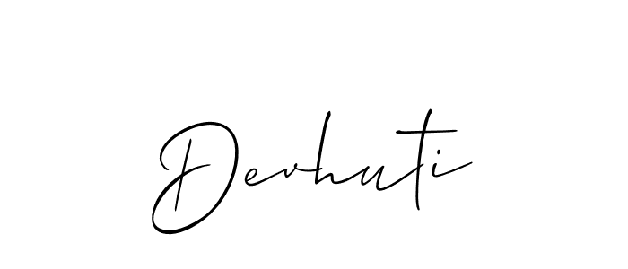 Use a signature maker to create a handwritten signature online. With this signature software, you can design (Allison_Script) your own signature for name Devhuti. Devhuti signature style 2 images and pictures png