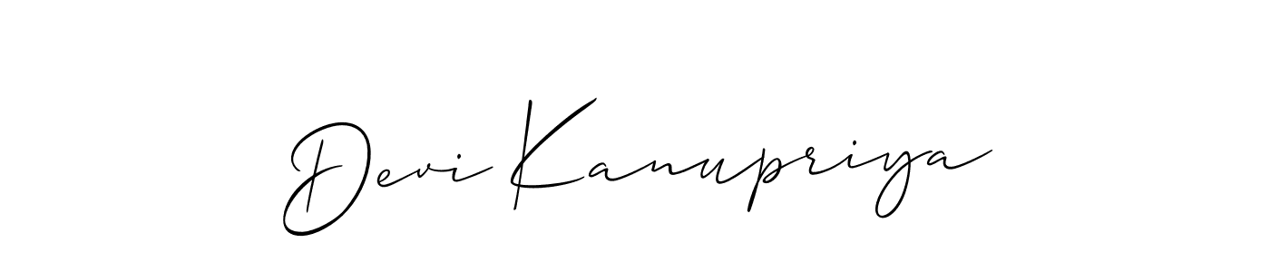 It looks lik you need a new signature style for name Devi Kanupriya. Design unique handwritten (Allison_Script) signature with our free signature maker in just a few clicks. Devi Kanupriya signature style 2 images and pictures png