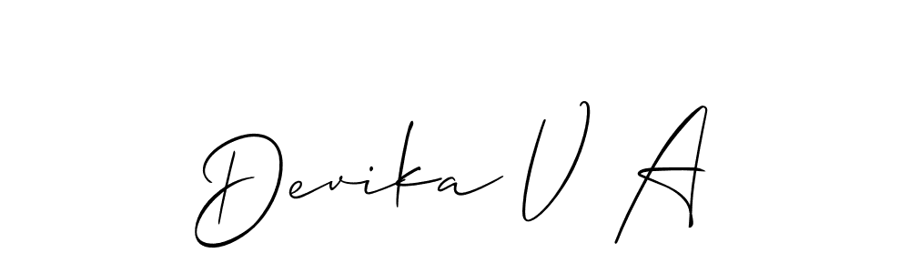 Make a beautiful signature design for name Devika V A. With this signature (Allison_Script) style, you can create a handwritten signature for free. Devika V A signature style 2 images and pictures png