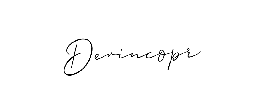 Allison_Script is a professional signature style that is perfect for those who want to add a touch of class to their signature. It is also a great choice for those who want to make their signature more unique. Get Devincopr name to fancy signature for free. Devincopr signature style 2 images and pictures png