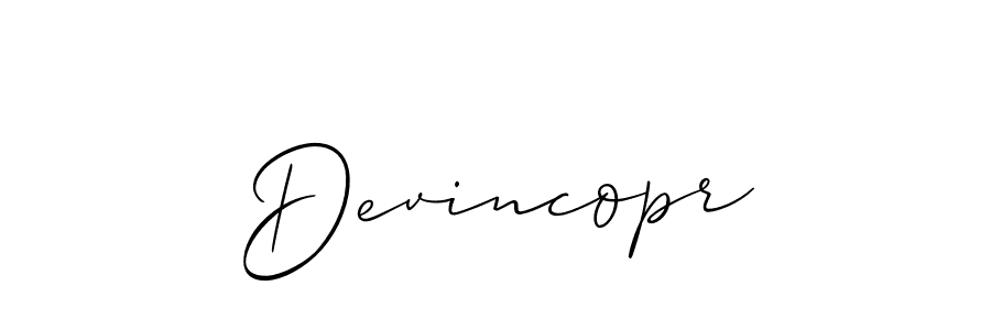 Use a signature maker to create a handwritten signature online. With this signature software, you can design (Allison_Script) your own signature for name Devincopr. Devincopr signature style 2 images and pictures png