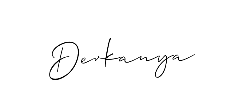 Make a beautiful signature design for name Devkanya. With this signature (Allison_Script) style, you can create a handwritten signature for free. Devkanya signature style 2 images and pictures png