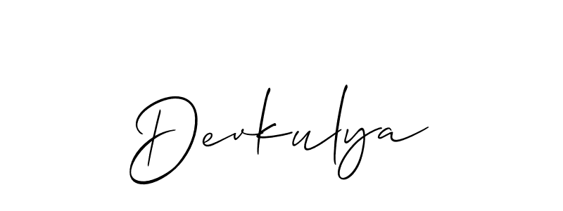 Create a beautiful signature design for name Devkulya. With this signature (Allison_Script) fonts, you can make a handwritten signature for free. Devkulya signature style 2 images and pictures png