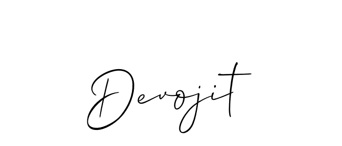 Use a signature maker to create a handwritten signature online. With this signature software, you can design (Allison_Script) your own signature for name Devojit. Devojit signature style 2 images and pictures png