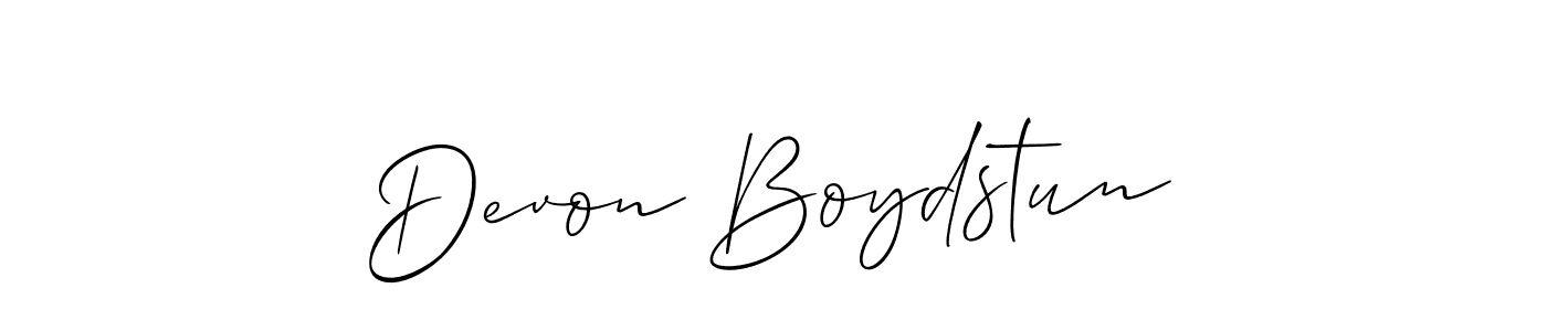 The best way (Allison_Script) to make a short signature is to pick only two or three words in your name. The name Devon Boydstun include a total of six letters. For converting this name. Devon Boydstun signature style 2 images and pictures png