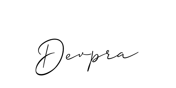 The best way (Allison_Script) to make a short signature is to pick only two or three words in your name. The name Devpra include a total of six letters. For converting this name. Devpra signature style 2 images and pictures png