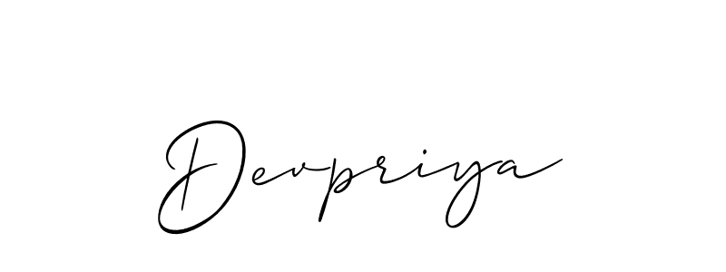 Use a signature maker to create a handwritten signature online. With this signature software, you can design (Allison_Script) your own signature for name Devpriya. Devpriya signature style 2 images and pictures png