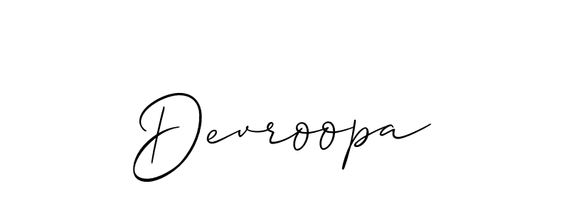 Use a signature maker to create a handwritten signature online. With this signature software, you can design (Allison_Script) your own signature for name Devroopa. Devroopa signature style 2 images and pictures png