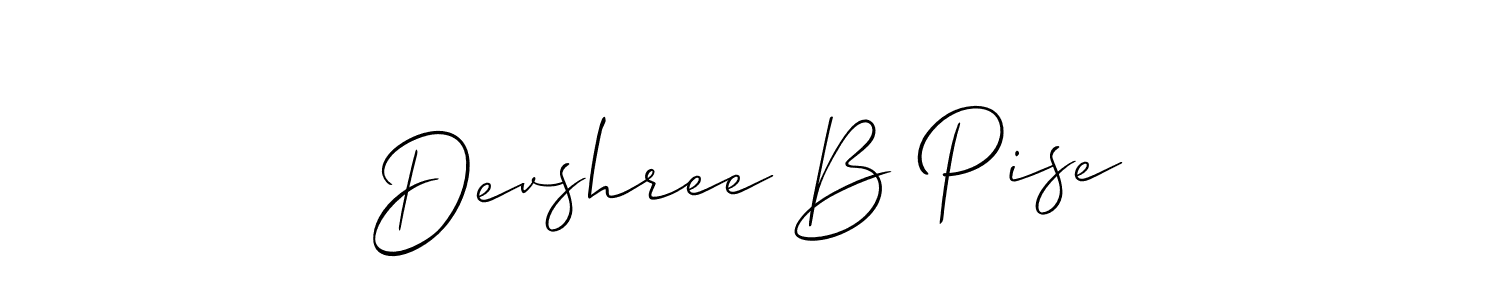 The best way (Allison_Script) to make a short signature is to pick only two or three words in your name. The name Devshree B Pise include a total of six letters. For converting this name. Devshree B Pise signature style 2 images and pictures png