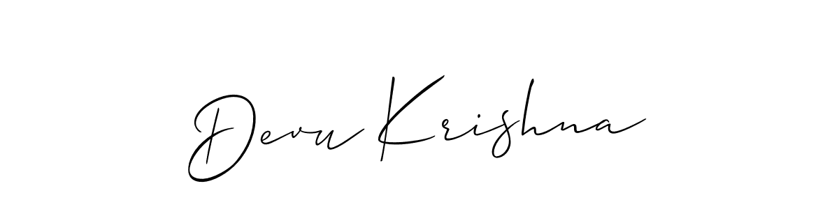 Allison_Script is a professional signature style that is perfect for those who want to add a touch of class to their signature. It is also a great choice for those who want to make their signature more unique. Get Devu Krishna name to fancy signature for free. Devu Krishna signature style 2 images and pictures png
