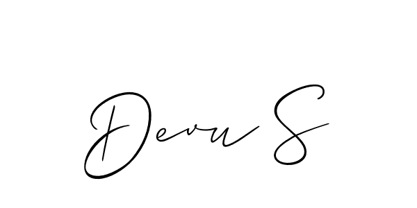 Make a beautiful signature design for name Devu S. With this signature (Allison_Script) style, you can create a handwritten signature for free. Devu S signature style 2 images and pictures png