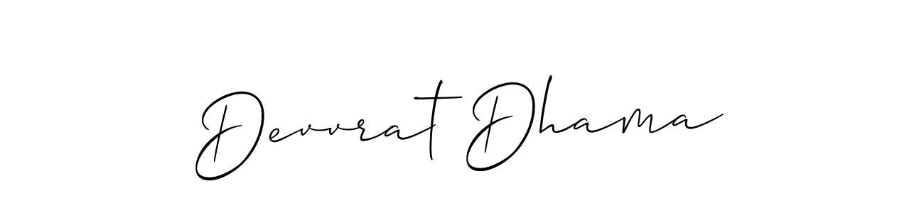 The best way (Allison_Script) to make a short signature is to pick only two or three words in your name. The name Devvrat Dhama include a total of six letters. For converting this name. Devvrat Dhama signature style 2 images and pictures png