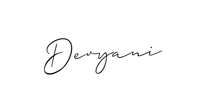 Make a beautiful signature design for name Devyani. With this signature (Allison_Script) style, you can create a handwritten signature for free. Devyani signature style 2 images and pictures png