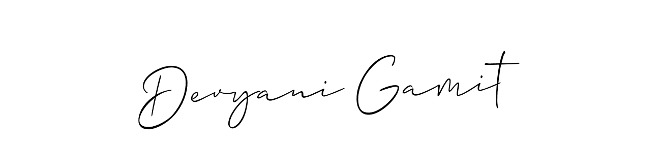 You should practise on your own different ways (Allison_Script) to write your name (Devyani Gamit) in signature. don't let someone else do it for you. Devyani Gamit signature style 2 images and pictures png