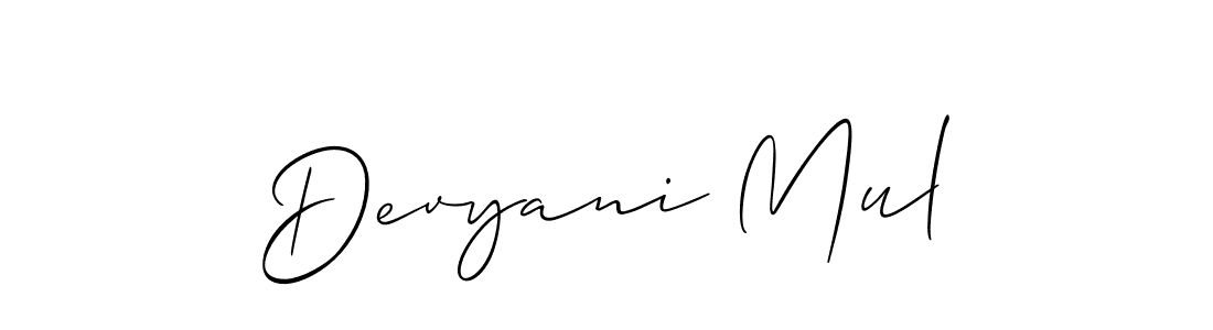 Create a beautiful signature design for name Devyani Mul. With this signature (Allison_Script) fonts, you can make a handwritten signature for free. Devyani Mul signature style 2 images and pictures png