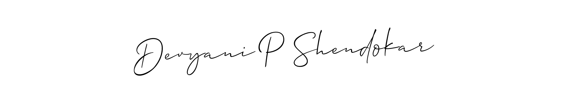 Design your own signature with our free online signature maker. With this signature software, you can create a handwritten (Allison_Script) signature for name Devyani P Shendokar. Devyani P Shendokar signature style 2 images and pictures png