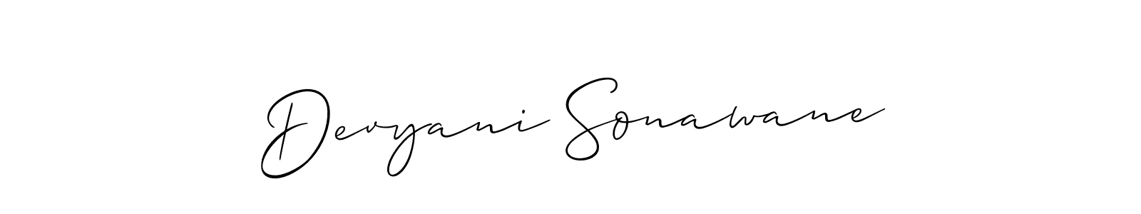 Use a signature maker to create a handwritten signature online. With this signature software, you can design (Allison_Script) your own signature for name Devyani Sonawane. Devyani Sonawane signature style 2 images and pictures png