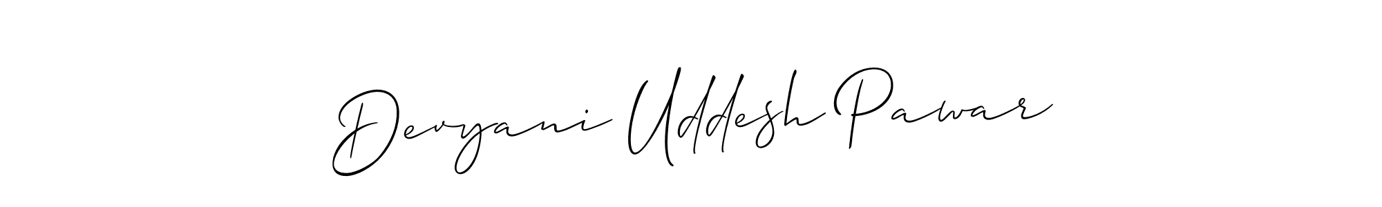 How to make Devyani Uddesh Pawar name signature. Use Allison_Script style for creating short signs online. This is the latest handwritten sign. Devyani Uddesh Pawar signature style 2 images and pictures png