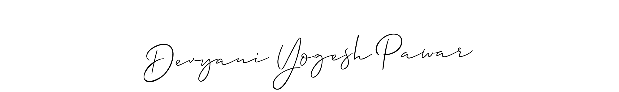 How to make Devyani Yogesh Pawar signature? Allison_Script is a professional autograph style. Create handwritten signature for Devyani Yogesh Pawar name. Devyani Yogesh Pawar signature style 2 images and pictures png