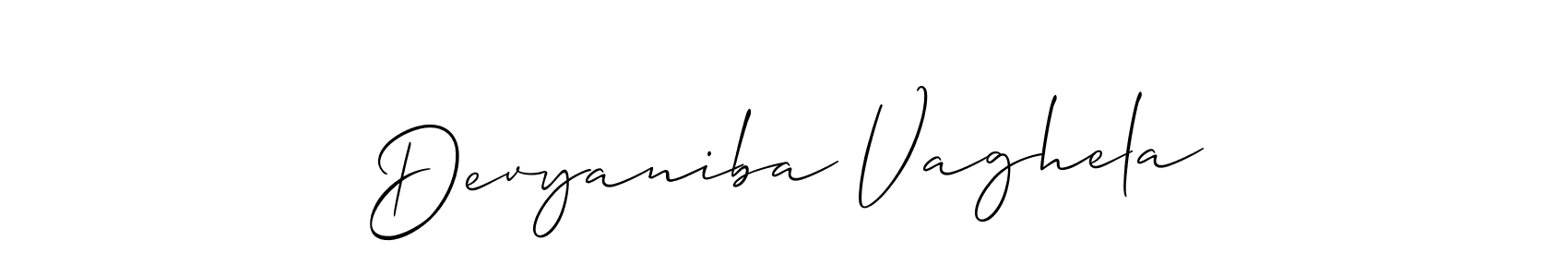It looks lik you need a new signature style for name Devyaniba Vaghela. Design unique handwritten (Allison_Script) signature with our free signature maker in just a few clicks. Devyaniba Vaghela signature style 2 images and pictures png