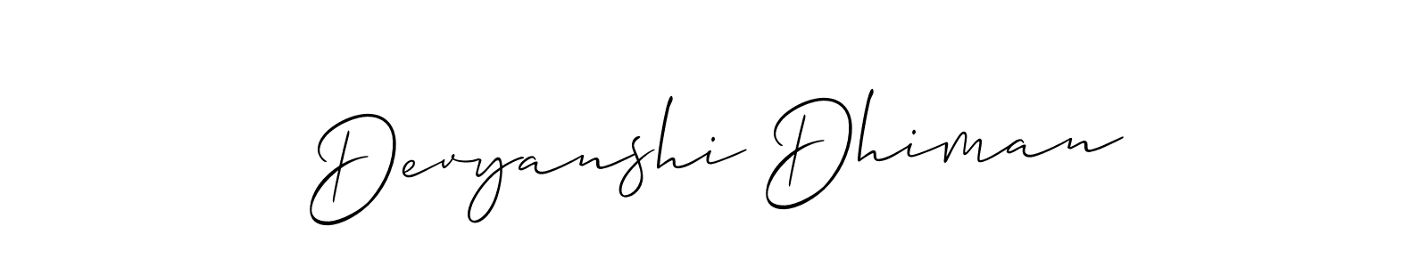 Create a beautiful signature design for name Devyanshi Dhiman. With this signature (Allison_Script) fonts, you can make a handwritten signature for free. Devyanshi Dhiman signature style 2 images and pictures png