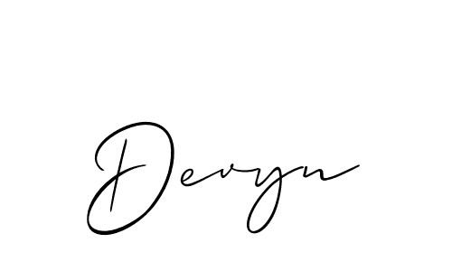 The best way (Allison_Script) to make a short signature is to pick only two or three words in your name. The name Devyn include a total of six letters. For converting this name. Devyn signature style 2 images and pictures png