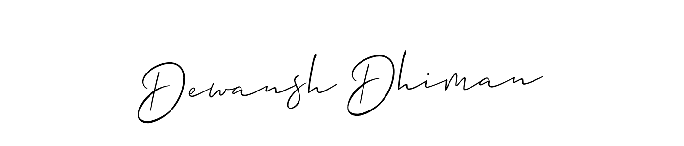 How to make Dewansh Dhiman name signature. Use Allison_Script style for creating short signs online. This is the latest handwritten sign. Dewansh Dhiman signature style 2 images and pictures png