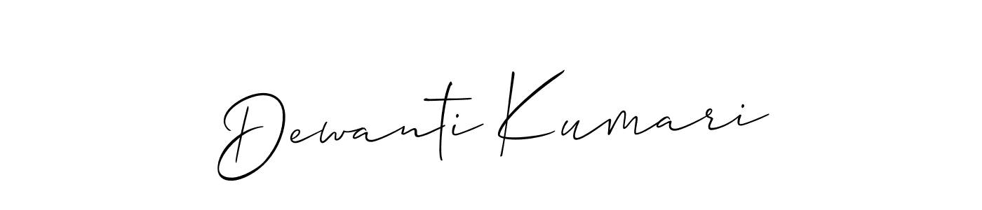 Allison_Script is a professional signature style that is perfect for those who want to add a touch of class to their signature. It is also a great choice for those who want to make their signature more unique. Get Dewanti Kumari name to fancy signature for free. Dewanti Kumari signature style 2 images and pictures png