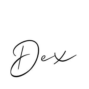 Make a beautiful signature design for name Dex. With this signature (Allison_Script) style, you can create a handwritten signature for free. Dex signature style 2 images and pictures png