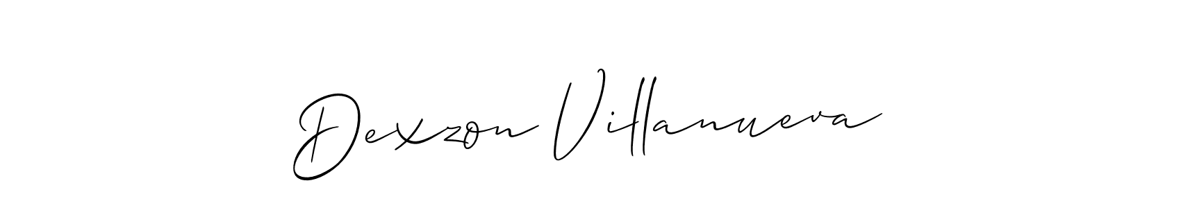 if you are searching for the best signature style for your name Dexzon Villanueva. so please give up your signature search. here we have designed multiple signature styles  using Allison_Script. Dexzon Villanueva signature style 2 images and pictures png