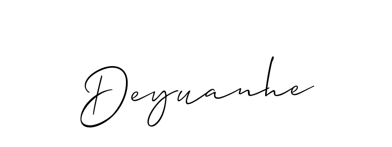 Create a beautiful signature design for name Deyuanhe. With this signature (Allison_Script) fonts, you can make a handwritten signature for free. Deyuanhe signature style 2 images and pictures png
