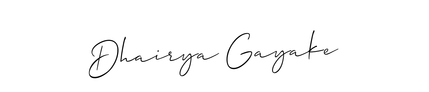 Also You can easily find your signature by using the search form. We will create Dhairya Gayake name handwritten signature images for you free of cost using Allison_Script sign style. Dhairya Gayake signature style 2 images and pictures png