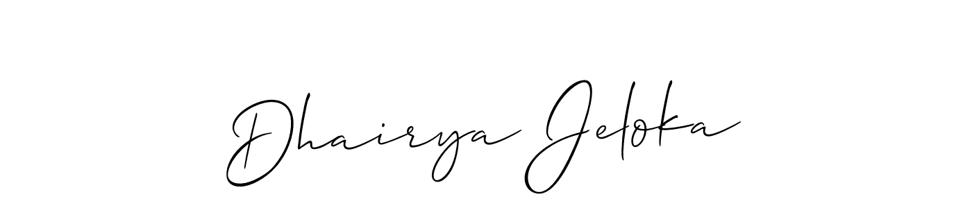 Also we have Dhairya Jeloka name is the best signature style. Create professional handwritten signature collection using Allison_Script autograph style. Dhairya Jeloka signature style 2 images and pictures png