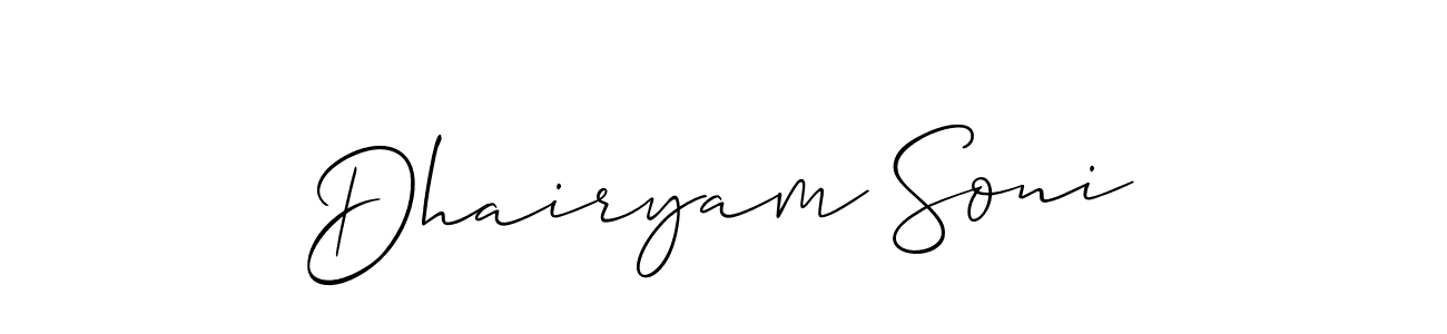 Make a beautiful signature design for name Dhairyam Soni. With this signature (Allison_Script) style, you can create a handwritten signature for free. Dhairyam Soni signature style 2 images and pictures png