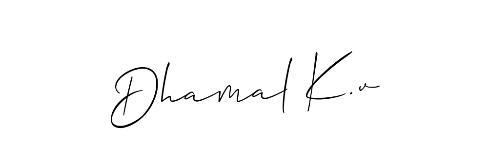 Make a beautiful signature design for name Dhamal K.v. With this signature (Allison_Script) style, you can create a handwritten signature for free. Dhamal K.v signature style 2 images and pictures png