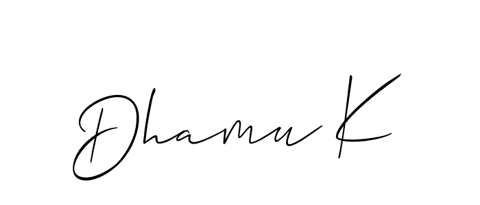 Similarly Allison_Script is the best handwritten signature design. Signature creator online .You can use it as an online autograph creator for name Dhamu K. Dhamu K signature style 2 images and pictures png