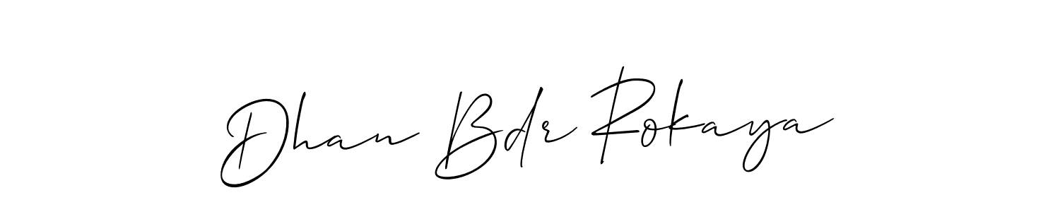 The best way (Allison_Script) to make a short signature is to pick only two or three words in your name. The name Dhan Bdr Rokaya include a total of six letters. For converting this name. Dhan Bdr Rokaya signature style 2 images and pictures png