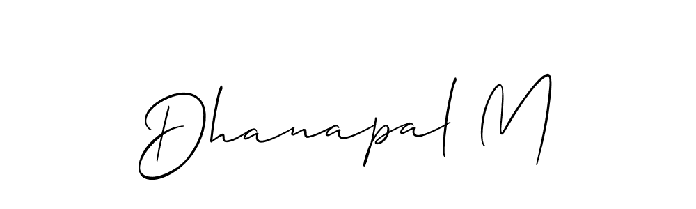 if you are searching for the best signature style for your name Dhanapal M. so please give up your signature search. here we have designed multiple signature styles  using Allison_Script. Dhanapal M signature style 2 images and pictures png