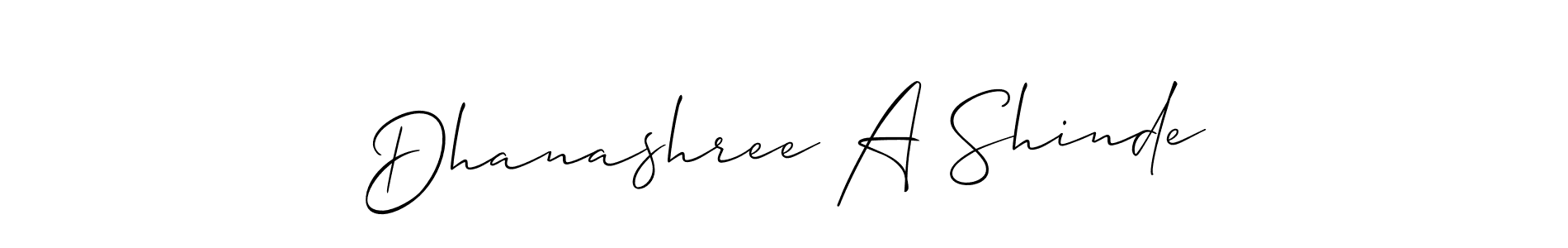 How to make Dhanashree A Shinde name signature. Use Allison_Script style for creating short signs online. This is the latest handwritten sign. Dhanashree A Shinde signature style 2 images and pictures png