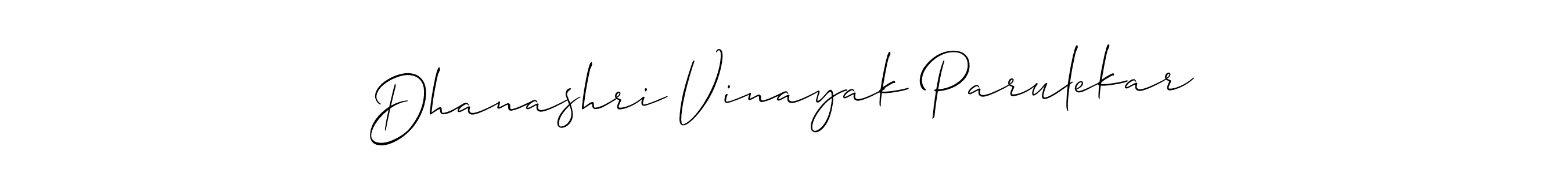 The best way (Allison_Script) to make a short signature is to pick only two or three words in your name. The name Dhanashri Vinayak Parulekar include a total of six letters. For converting this name. Dhanashri Vinayak Parulekar signature style 2 images and pictures png