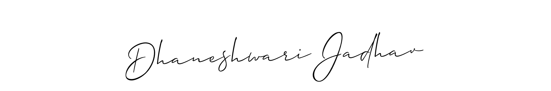 Allison_Script is a professional signature style that is perfect for those who want to add a touch of class to their signature. It is also a great choice for those who want to make their signature more unique. Get Dhaneshwari Jadhav name to fancy signature for free. Dhaneshwari Jadhav signature style 2 images and pictures png