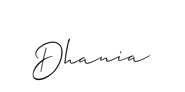 Use a signature maker to create a handwritten signature online. With this signature software, you can design (Allison_Script) your own signature for name Dhania. Dhania signature style 2 images and pictures png