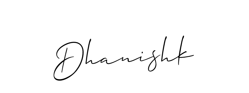 Use a signature maker to create a handwritten signature online. With this signature software, you can design (Allison_Script) your own signature for name Dhanishk. Dhanishk signature style 2 images and pictures png