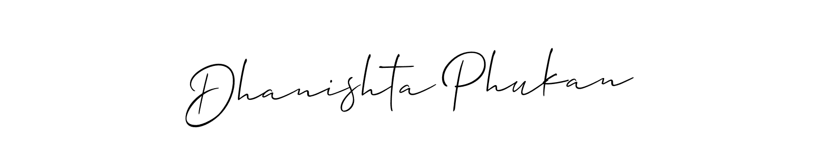 Similarly Allison_Script is the best handwritten signature design. Signature creator online .You can use it as an online autograph creator for name Dhanishta Phukan. Dhanishta Phukan signature style 2 images and pictures png