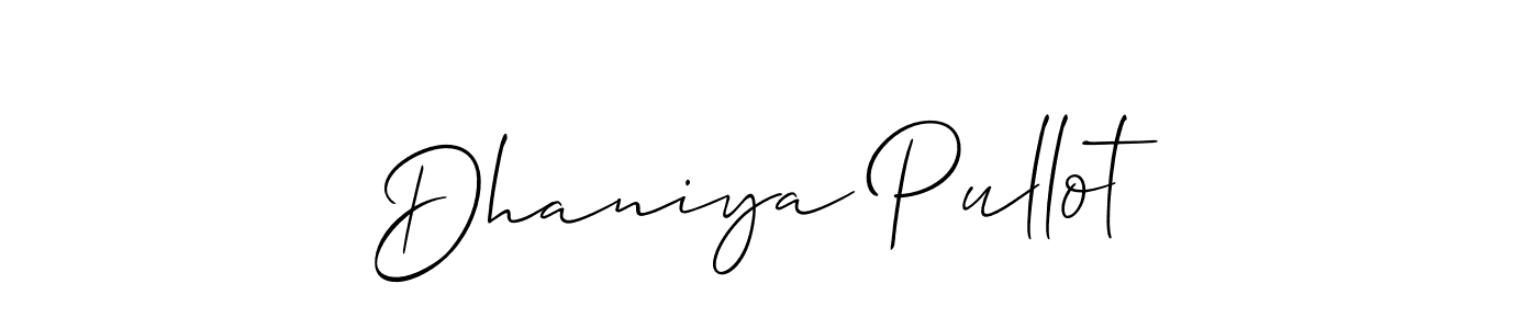 Create a beautiful signature design for name Dhaniya Pullot. With this signature (Allison_Script) fonts, you can make a handwritten signature for free. Dhaniya Pullot signature style 2 images and pictures png