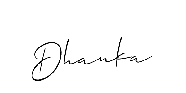 Use a signature maker to create a handwritten signature online. With this signature software, you can design (Allison_Script) your own signature for name Dhanka. Dhanka signature style 2 images and pictures png