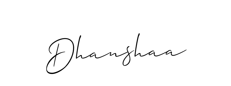 Also we have Dhanshaa name is the best signature style. Create professional handwritten signature collection using Allison_Script autograph style. Dhanshaa signature style 2 images and pictures png