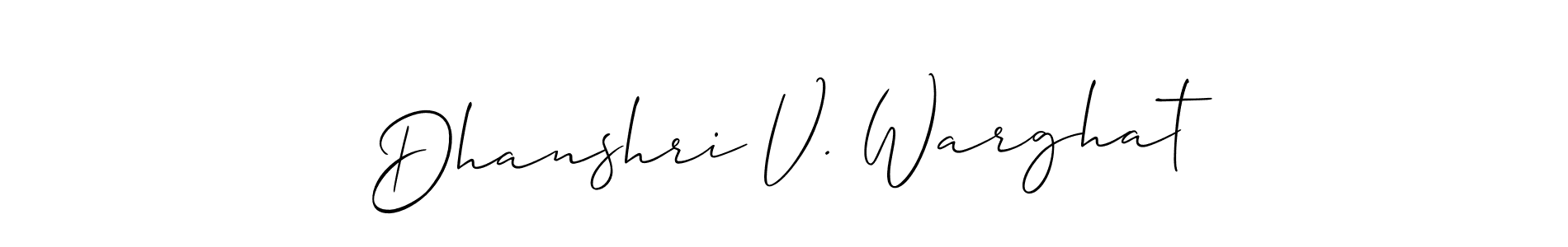 How to make Dhanshri V. Warghat name signature. Use Allison_Script style for creating short signs online. This is the latest handwritten sign. Dhanshri V. Warghat signature style 2 images and pictures png