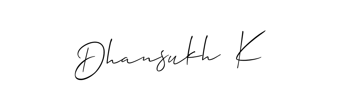 Similarly Allison_Script is the best handwritten signature design. Signature creator online .You can use it as an online autograph creator for name Dhansukh  K. Dhansukh  K signature style 2 images and pictures png