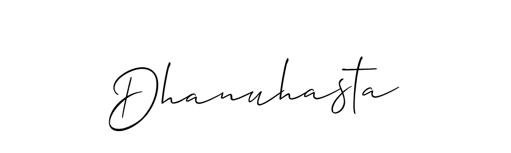 Make a beautiful signature design for name Dhanuhasta. With this signature (Allison_Script) style, you can create a handwritten signature for free. Dhanuhasta signature style 2 images and pictures png